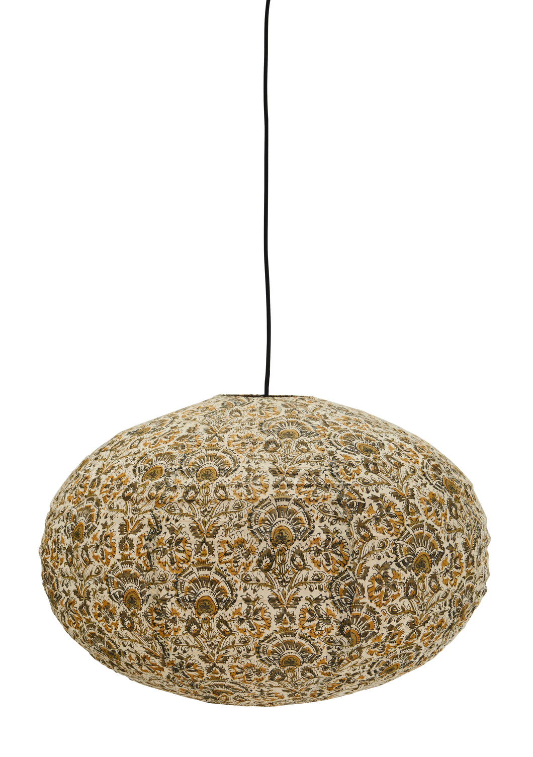 Printed cotton ceiling lamshade in olive & mustard