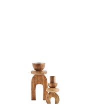 Load image into Gallery viewer, Set of two mango wood candle holders