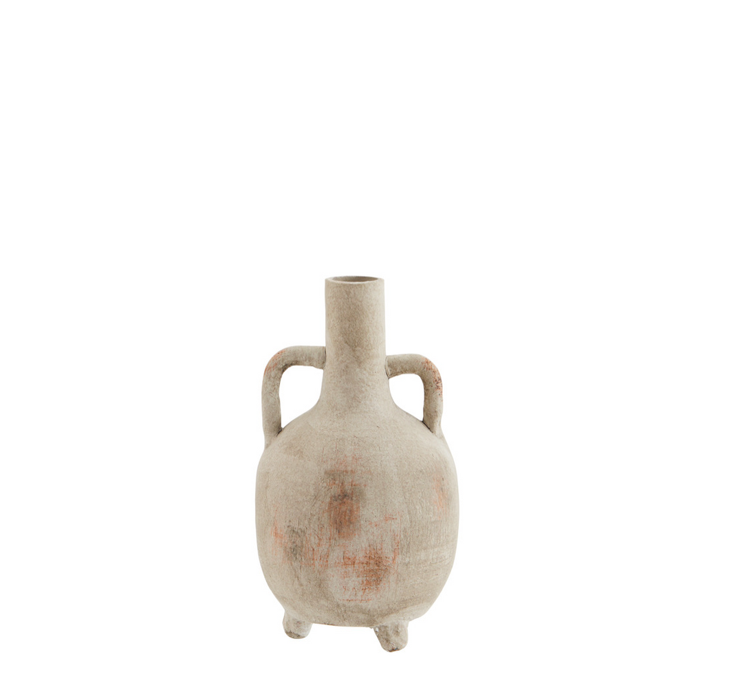 Stoneware vase in washed white with handles
