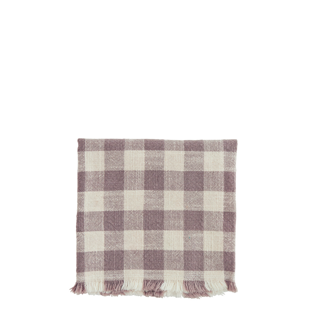 Lilac & ecru check tea towel