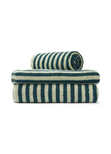 Load image into Gallery viewer, Green &amp; deep teal striped hand towel