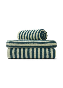 Green & deep teal striped hand towel