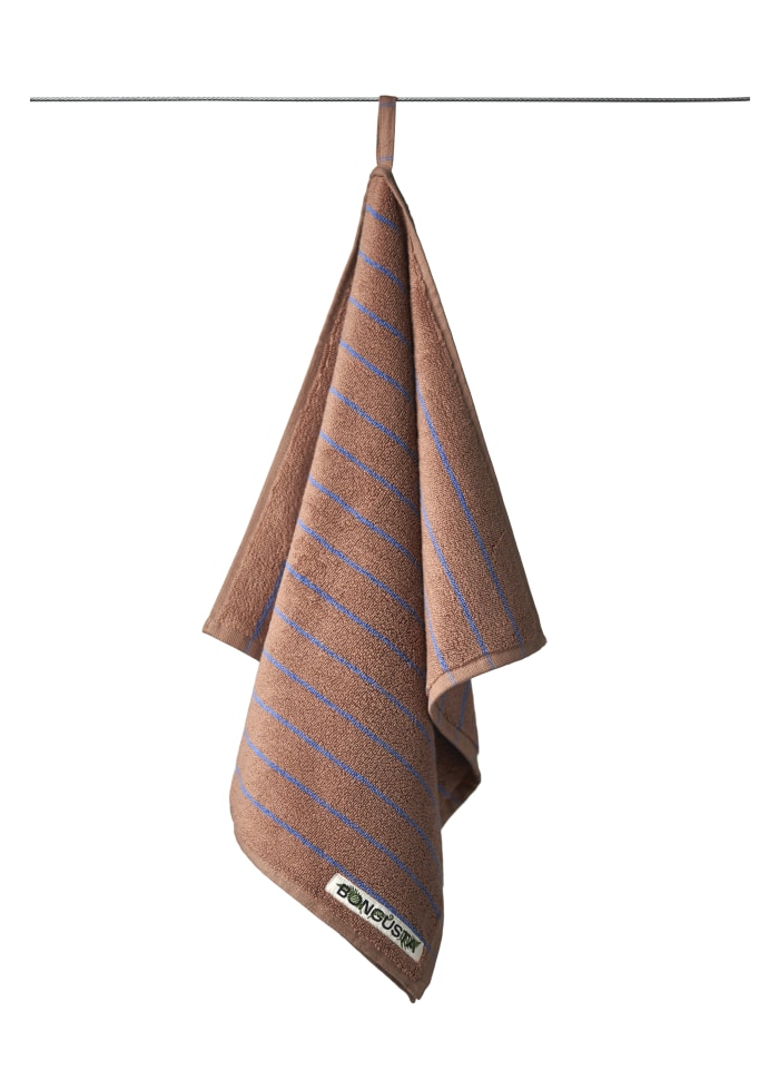 Camel & blue striped hand towel