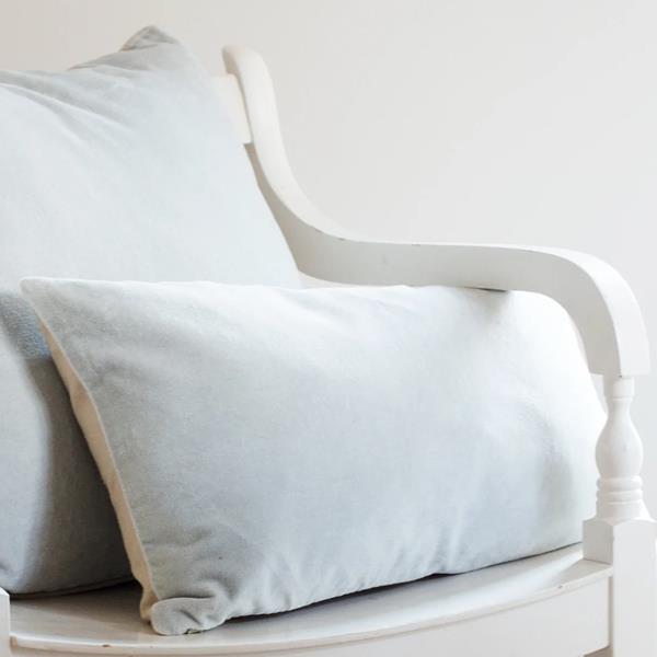 Pale mineral blue velvet cushion 30x50
