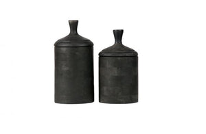 Grey wash wood lidded pot 30cm