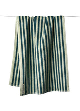 Load image into Gallery viewer, Green &amp; deep teal striped bath towel