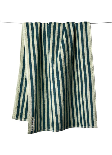 Green & deep teal striped bath towel