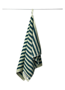 Green & deep teal striped hand towel