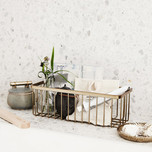 Brass bathroom basket 11x28